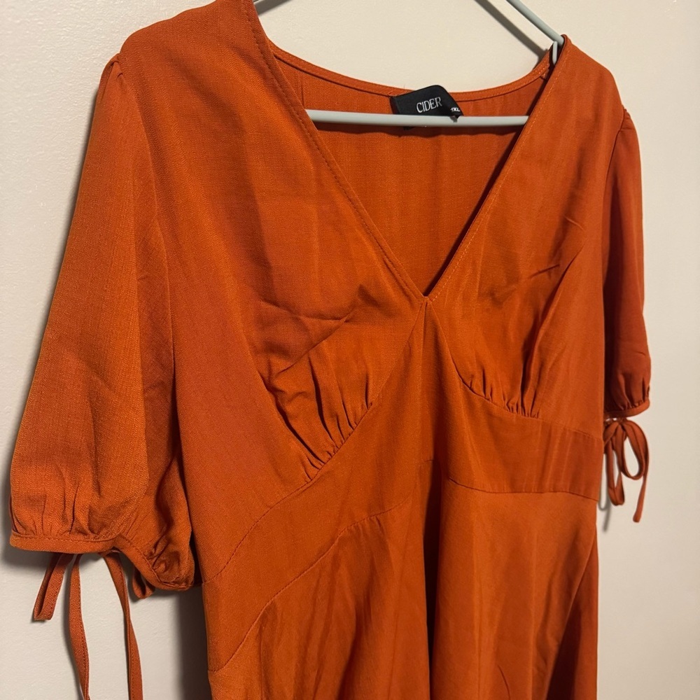Cider Burnt Orange Tie Sleeve Mini Dress - Women’s 1X - Picture 4 of 10